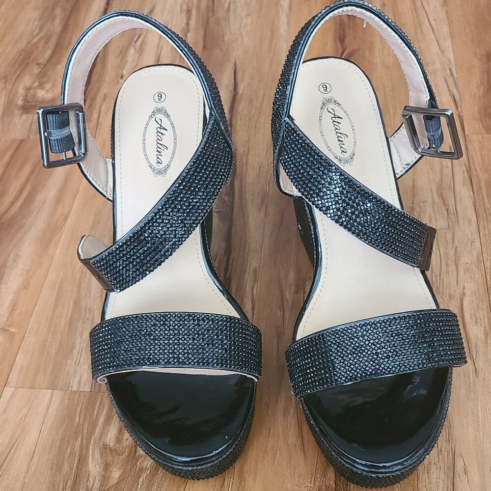 Black Sparkly Platform Sandals